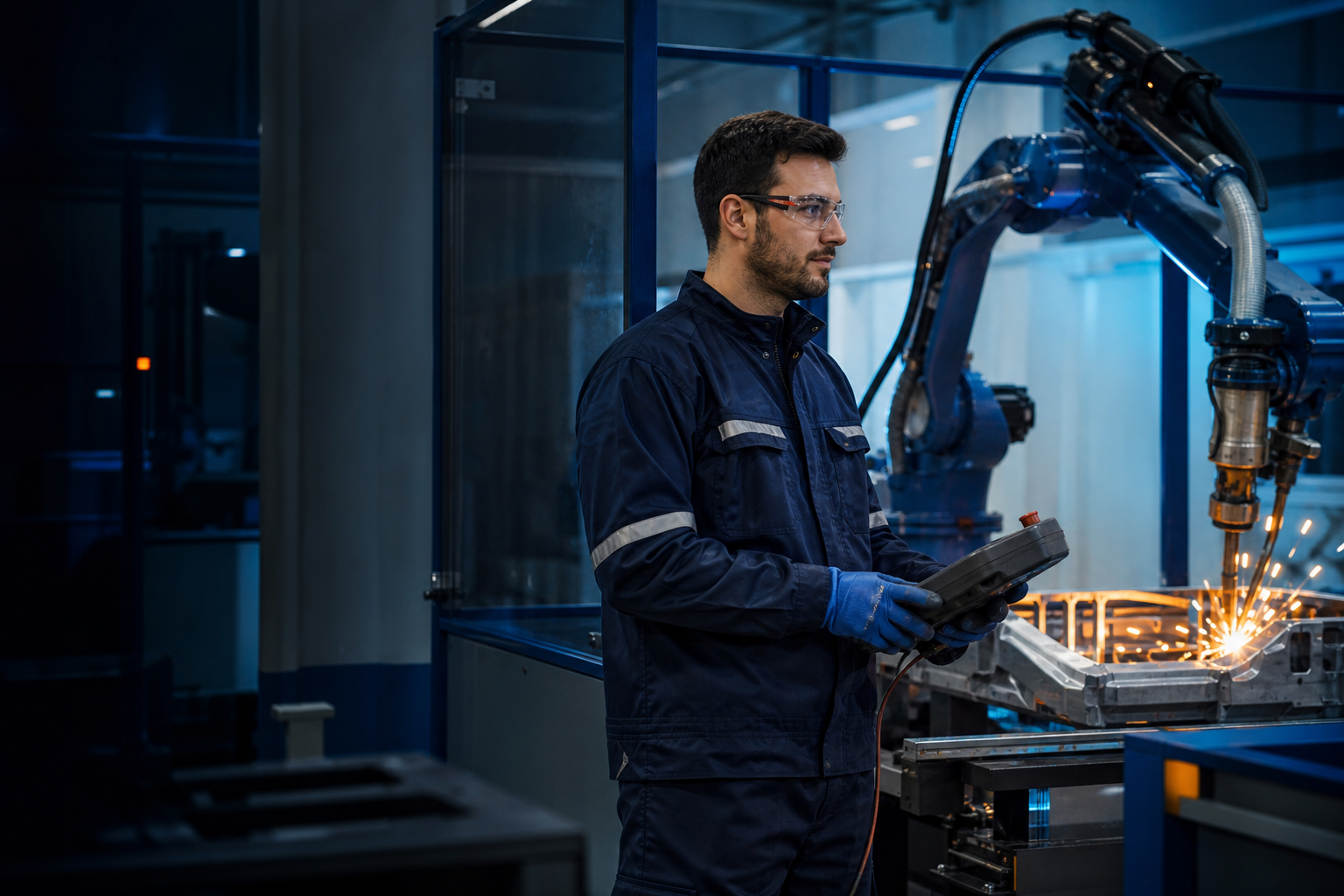 Robotic welding operator in a production cell