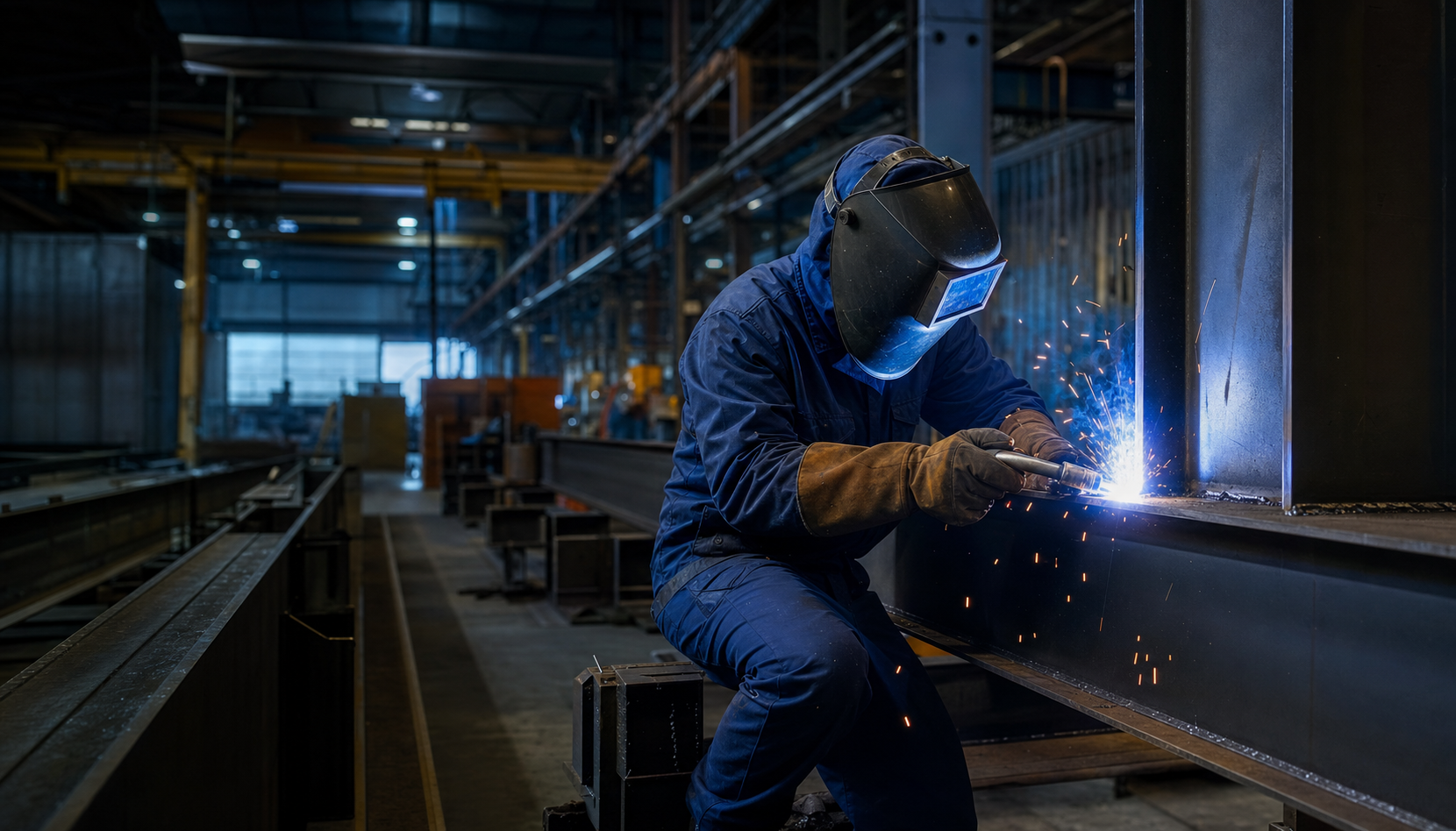 Structural welder joining steel beams